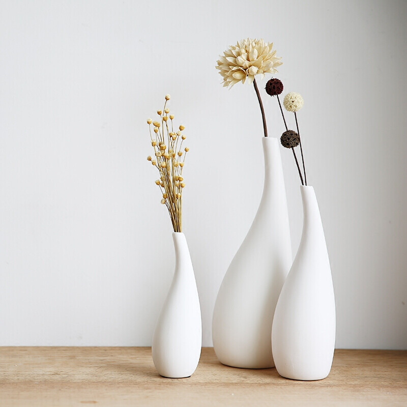 簡約家居飾品 白色素燒陶瓷花瓶擺件 客廳干花插花瓶 套裝A